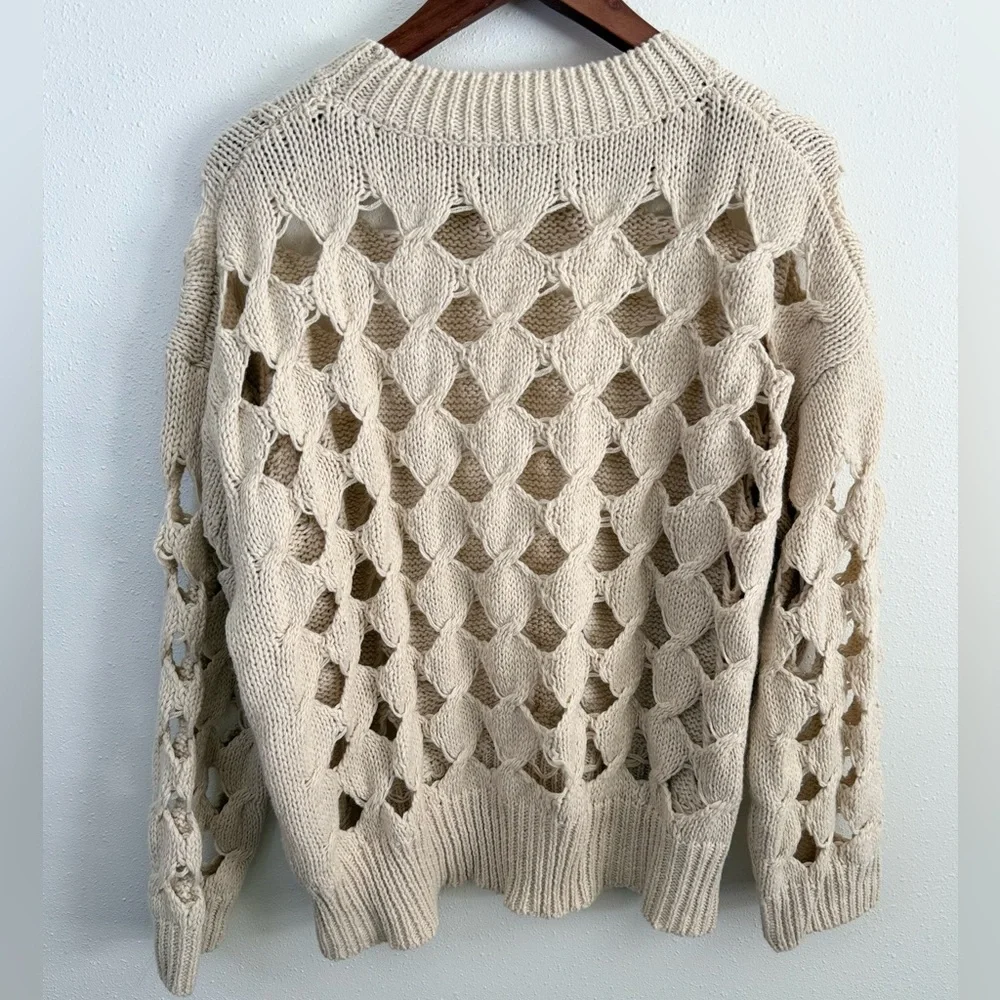 HYFVE Open Knit Cream Sweater Cutout Chunky Boho Pullover S - Picture 4 of 5